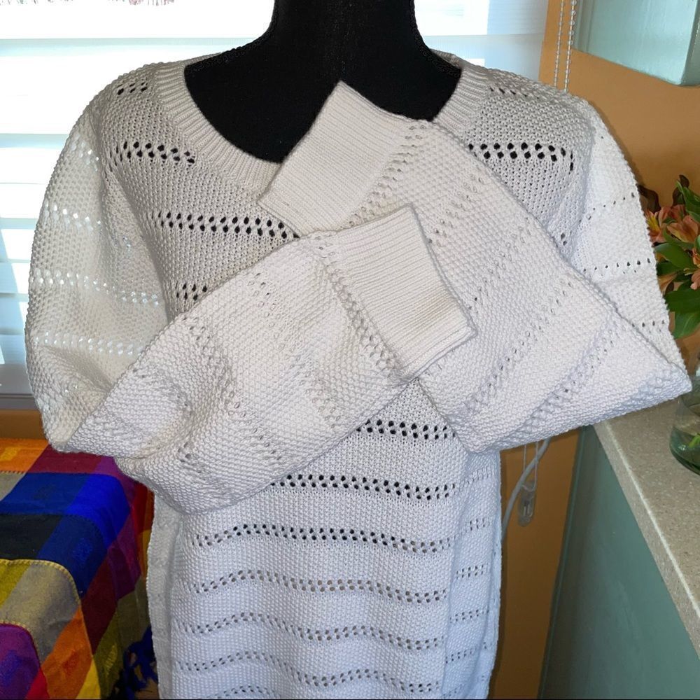 🆕 margaritaville long sleeve loose knit sweater w/ fringe, rib cuffs sz L - Picture 4 of 11